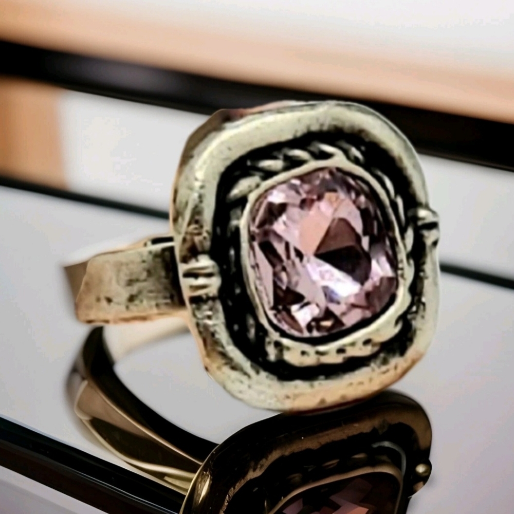 NWT Bright Pink Crystal Bezel Fine Silver Ring